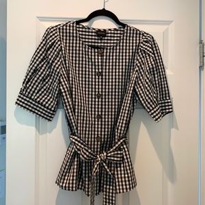 Who What Wear black white gingham puff sleeve top